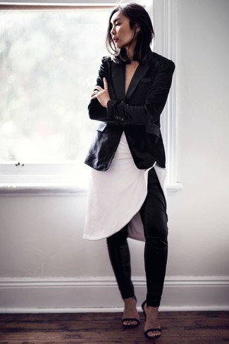 С чем носить черные кожаные босоножки на каблуке