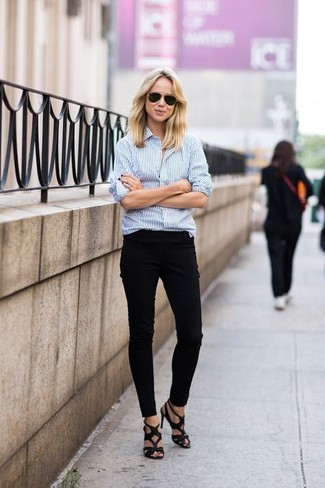 С чем носить черные кожаные босоножки на каблуке