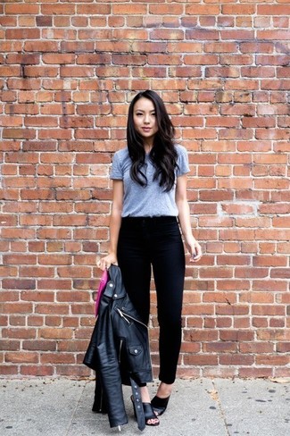 С чем носить черные кожаные босоножки на каблуке