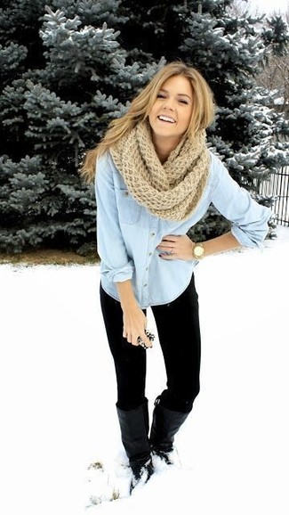 С чем носить черные кожаные сапоги