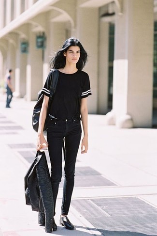 С чем носить черные кожаные туфли на шнуровке женщине