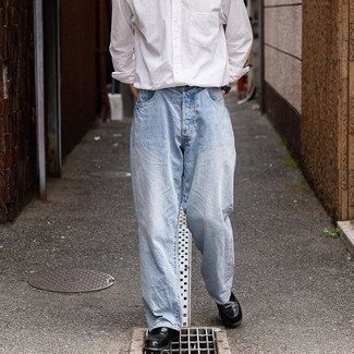 С чем носить черные кожаные лоферы мужчине