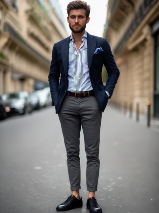 С чем носить черные кожаные низкие кеды мужчине