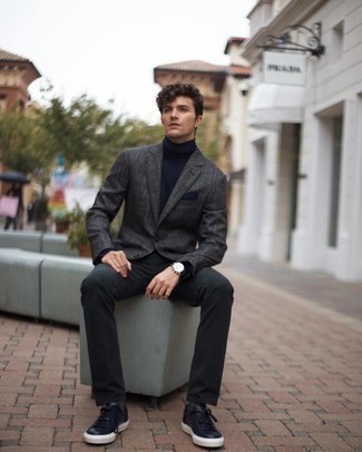 С чем носить черные кожаные низкие кеды мужчине