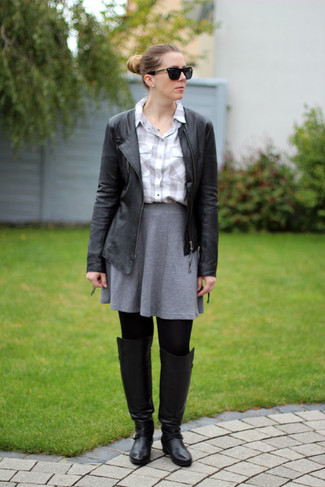 С чем носить черные кожаные ботфорты