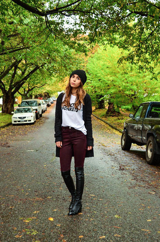 С чем носить черные кожаные ботфорты