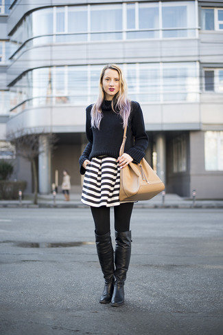 С чем носить черные кожаные ботфорты