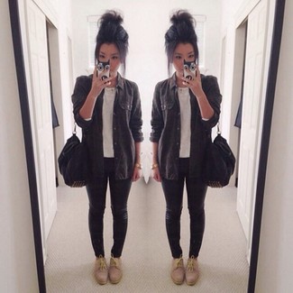 С чем носить черные кожаные джинсы скинни