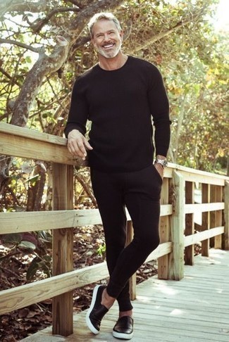 С чем носить черные кожаные слипоны мужчине