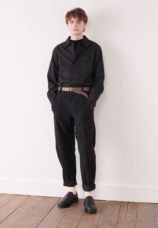 С чем носить черные кожаные слипоны мужчине