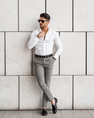 С чем носить черные кожаные лоферы с кисточками