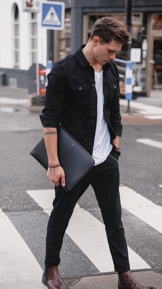 С чем носить черный кожаный мужской клатч мужчине