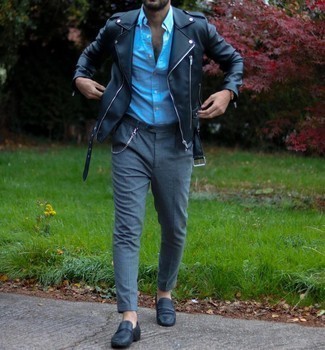 Какие косухи носить с черными лоферами мужчине