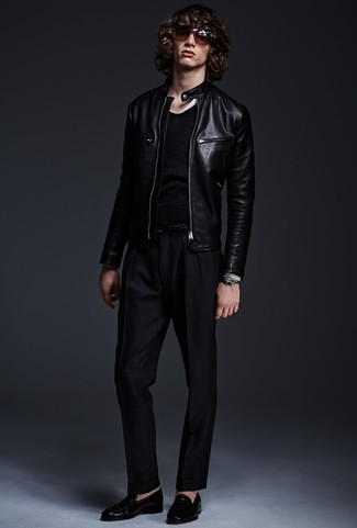 Какие бомберы носить с черными лоферами мужчине