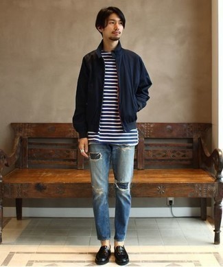 Какие бомберы носить с черными лоферами мужчине