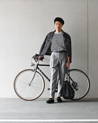 Какие джинсовые куртки носить с черными лоферами мужчине