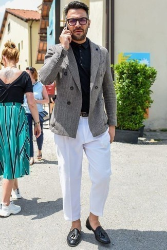 Какие двубортные пиджаки носить с черными лоферами мужчине