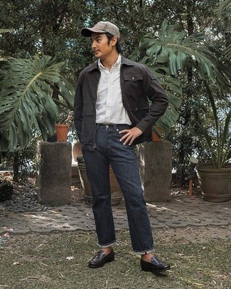 Какие куртки харрингтон носить с черными лоферами