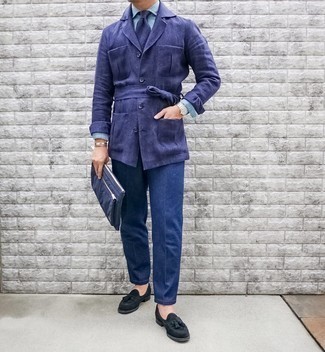 Какие куртки-рубашки носить с черными лоферами мужчине