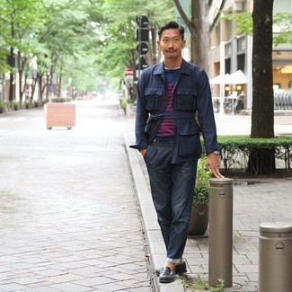 Какие куртки-рубашки носить с черными лоферами мужчине