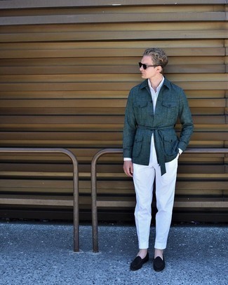 Какие куртки-рубашки носить с черными лоферами мужчине