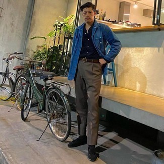 Какие куртки-рубашки носить с черными лоферами мужчине