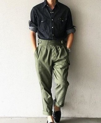 С чем носить черную рубашку с длинным рукавом мужчине