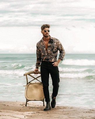 С чем носить черную рубашку с длинным рукавом мужчине