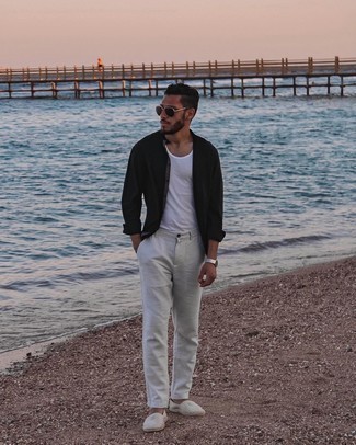 С чем носить черную рубашку с длинным рукавом мужчине