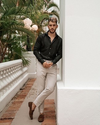 С чем носить черную рубашку с длинным рукавом мужчине