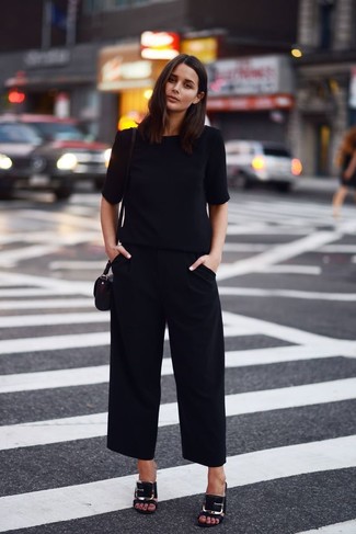 Какие брюки-кюлоты носить с черными сабо