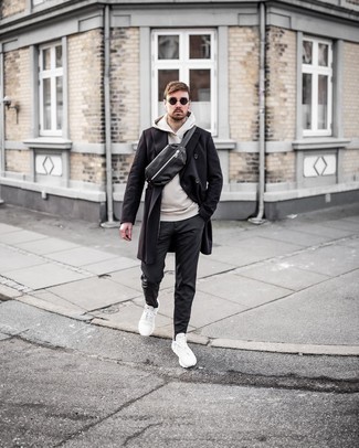 Какой худи носить с черным длинным пальто