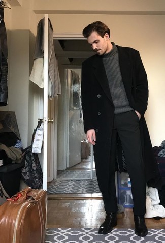 С чем носить черное длинное пальто