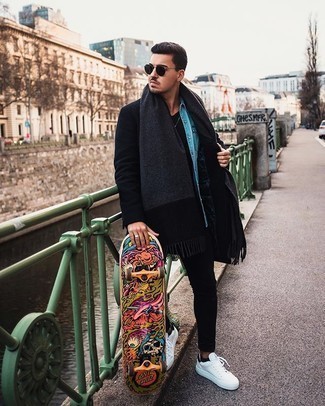 С чем носить черное длинное пальто