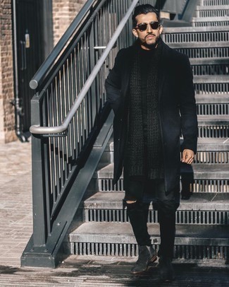 С чем носить черное длинное пальто