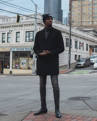 С чем носить черное длинное пальто