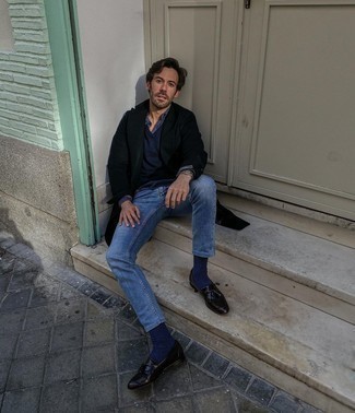 Какие лоферы носить с черным длинным пальто