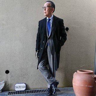 Какие костюмы носить с черным длинным пальто