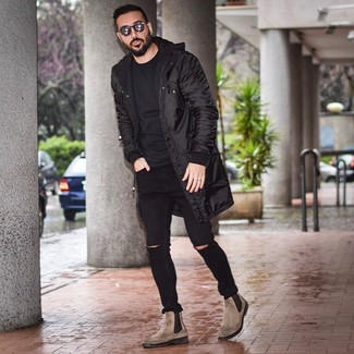 Какие ботинки челси носить с черной паркой мужчине