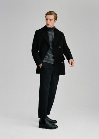 Какие ботинки челси носить с черным полупальто