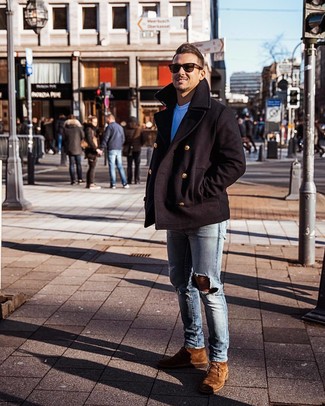 Какие ботинки дезерты носить с черным полупальто