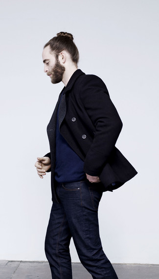 С чем носить черное полупальто