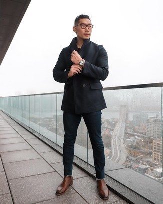 С чем носить черное полупальто