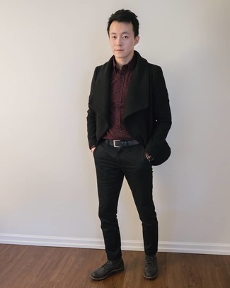 Какие рубашки с длинным рукавом носить с черным полупальто