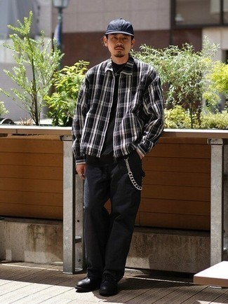 С чем носить черную куртку харрингтон в шотландскую клетку