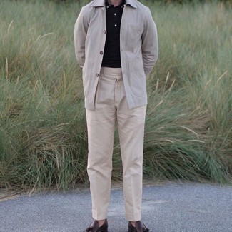 Какие лоферы носить с черной футболкой-поло мужчине