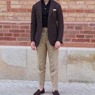 Какие лоферы носить с черной футболкой-поло мужчине