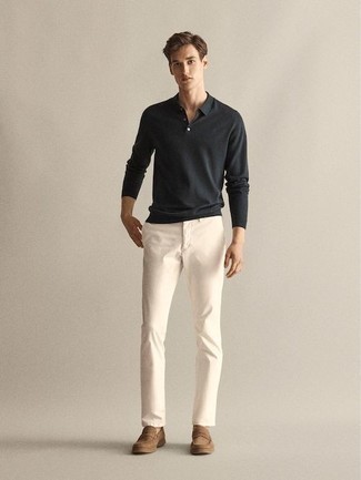 С чем носить черный свитер с воротником поло мужчине