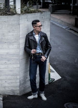 С чем носить черный ремень с принтом мужчине