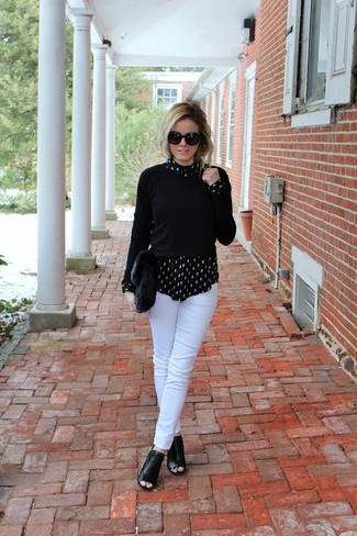 С чем носить черную рубашку с принтом женщине